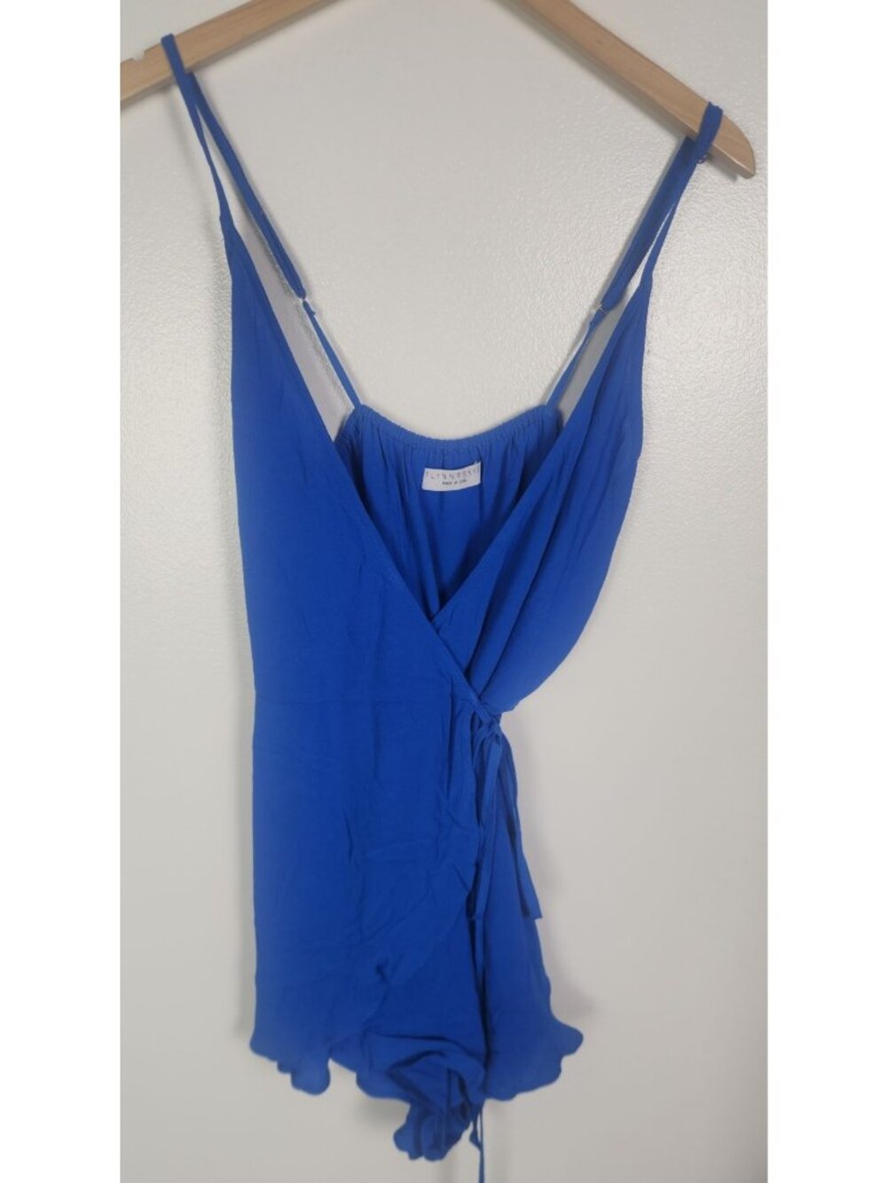 Flynn Skye Women's Sz. L Blue Faux Wrap Drawsting Adjustable Romper NWT
